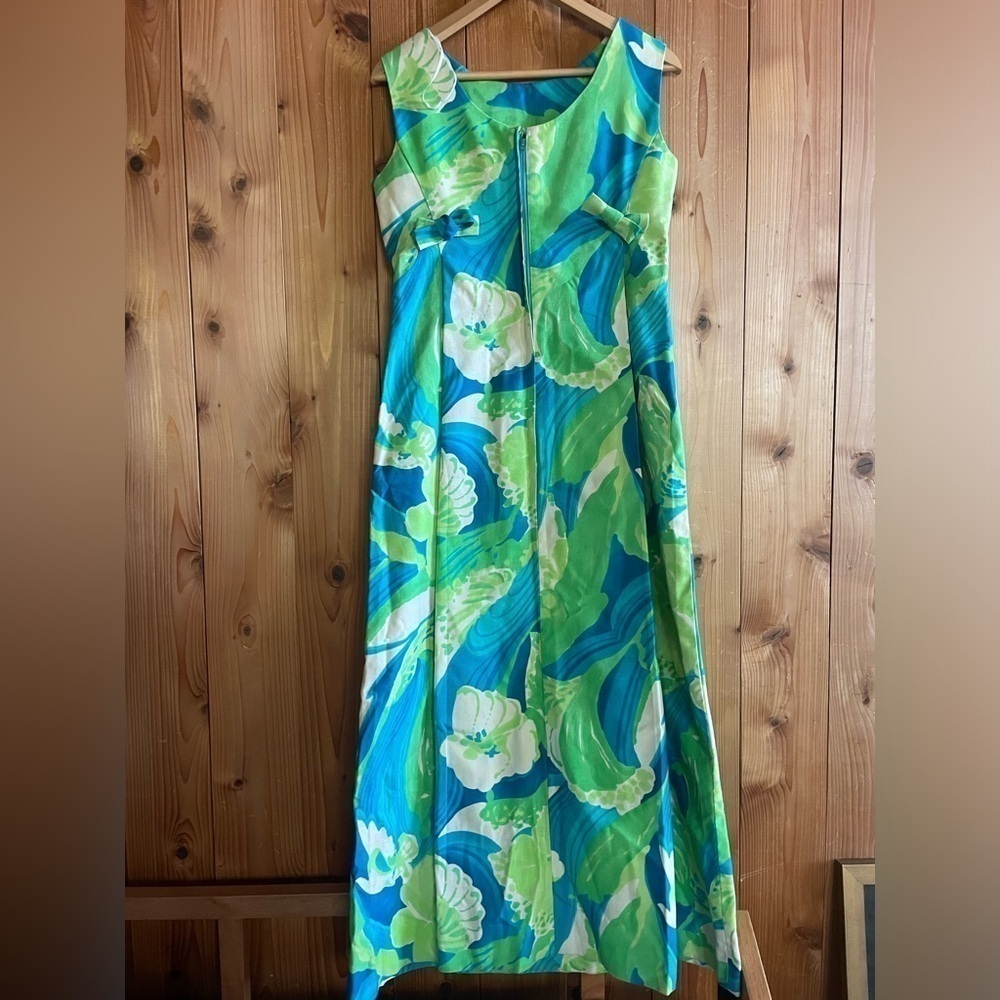 Vintage 60s 70’s retro Hawaiian 🌺 waterfall maxi dress - Picture 4 of 6